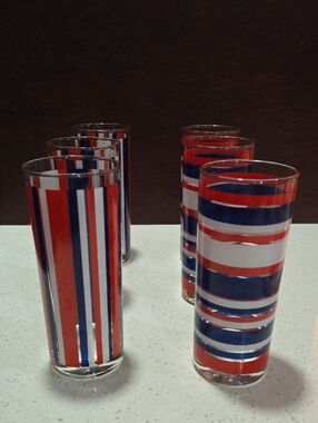 Ocean Thailand For Home Essentials Striped Red, White & Blue Highball Glasses